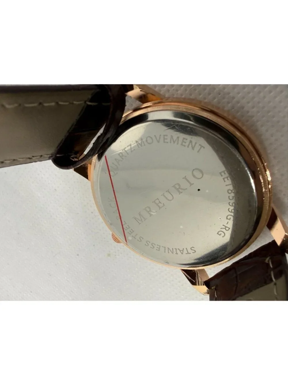 Mreurio Men's Round Analog Watch Rose Gold-Tone Case Brown Leather Band